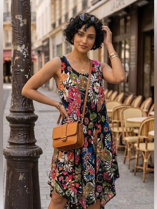 Fiori Dresses & Skirts - Wonen’s Plus size Black Butterfly Floral Multicolor Swing Dress